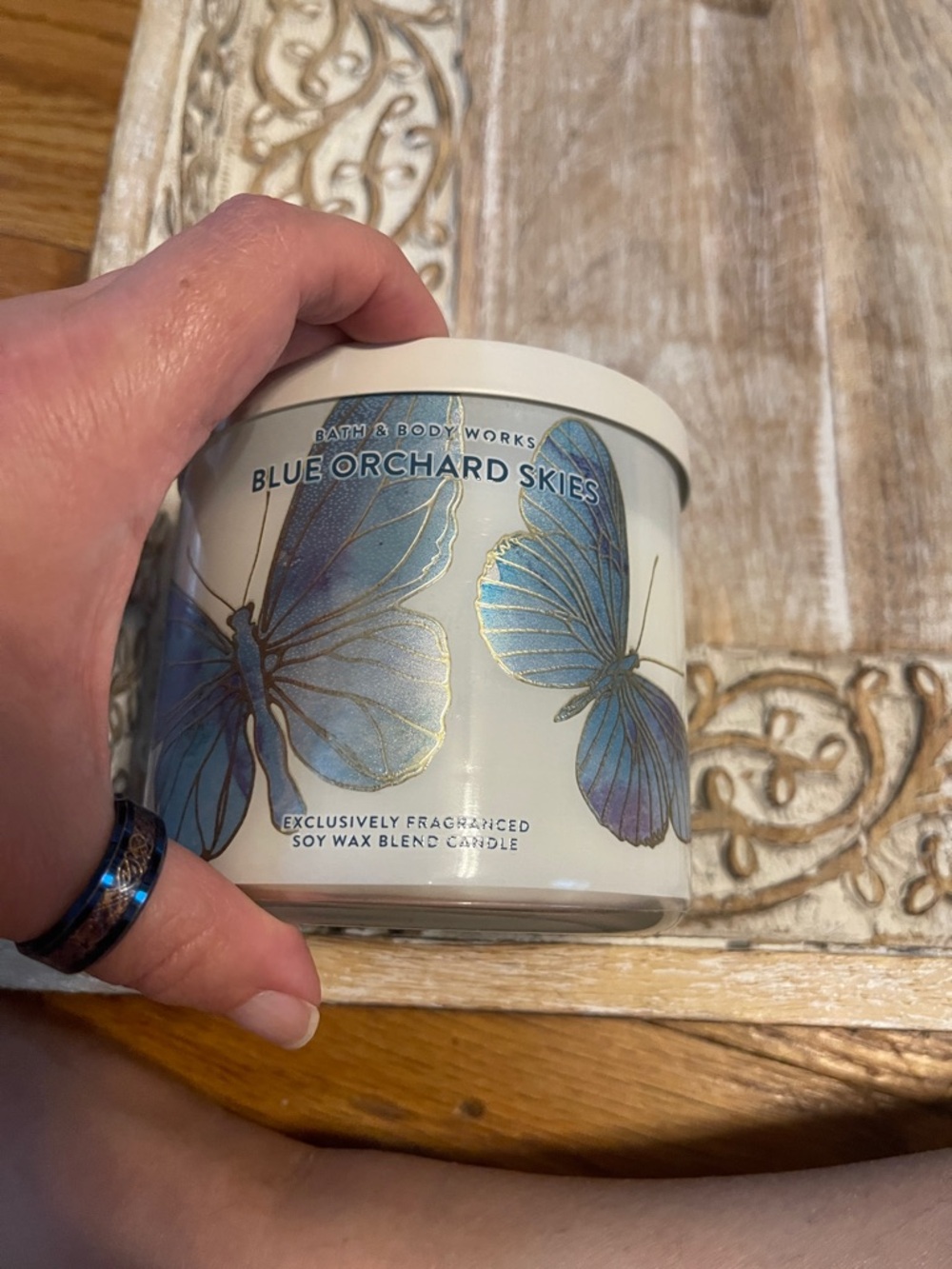 Bath & Body Works Blue & Gold Butterfly Jar Candle